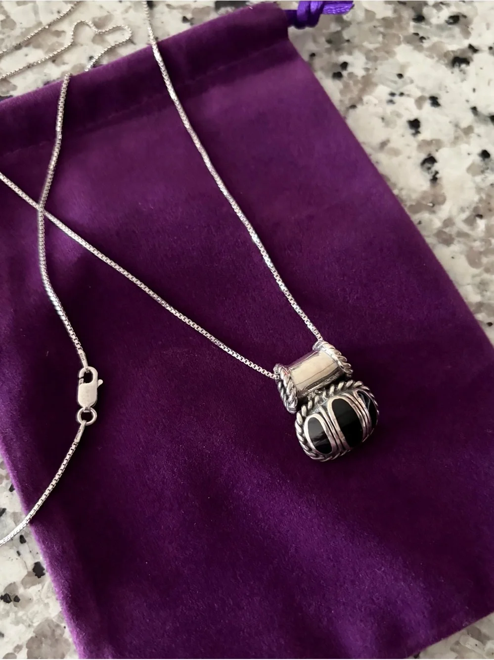 .925 Sterling Silver Black Onyx Pendant Necklace